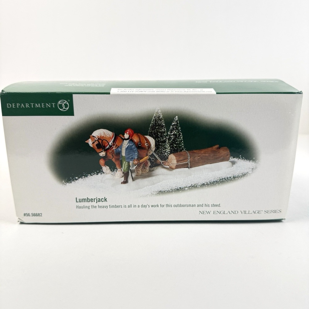Dept 56 New England Village Series Lumberjack Horse Wood Logs Axe 56682 Retired